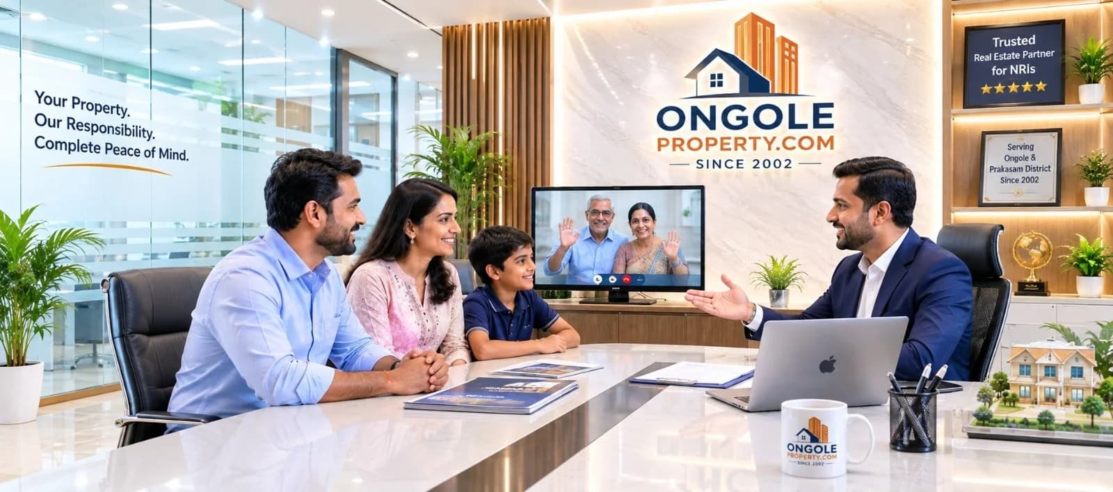 NRI family consulting online with an OngoleProperty.com property professional